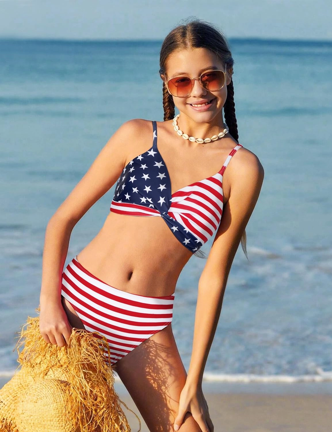 Girls Swimsuit, Bathing Suits 3 Piece Tropical Floral Twist Cross Bikini Sets Girls' Swimwear with Cover Up Skirt 7-16T