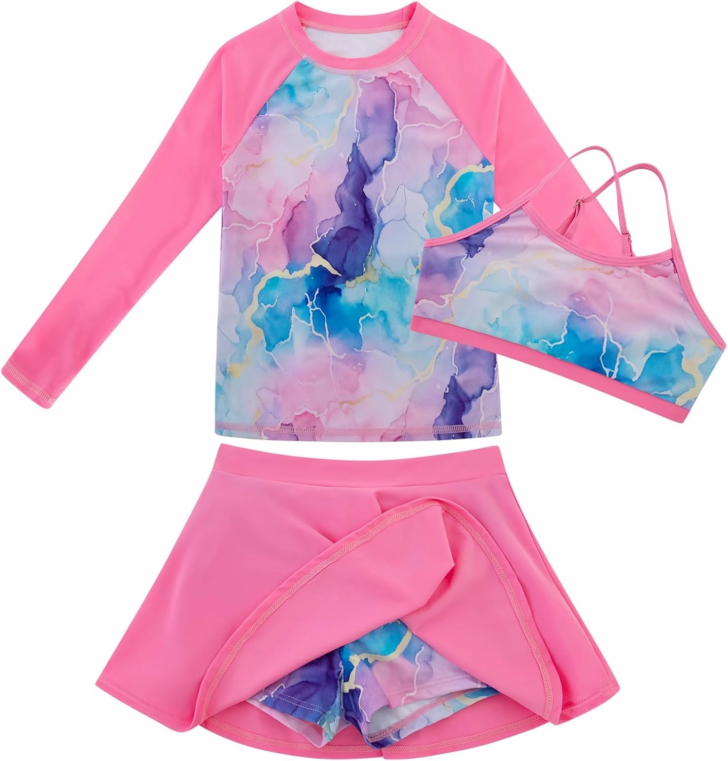 Girls Swimsuit Long Sleeve Swim Shirt 3 Piece Rash Guard for Girls Bathing Suit with Boyshorts