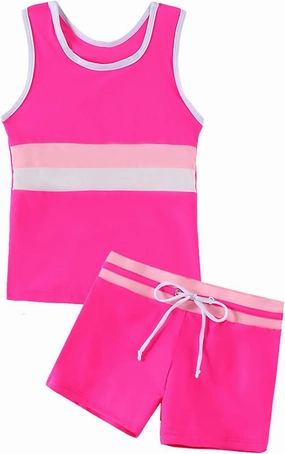 Girls Swimsuit Two Piece Boyshort Tankini Swimwear Summer Beach Rash Guard Bathing Suit Set for 5-15 Years Old Kids