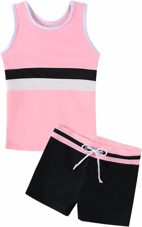 Girls Swimsuit Two Piece Boyshort Tankini Swimwear Summer Beach Rash Guard Bathing Suit Set for 5-15 Years Old Kids
