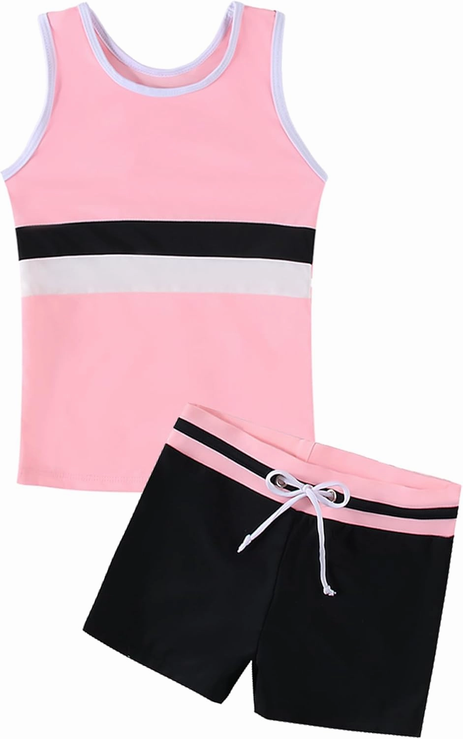 Girls Swimsuit Two Piece Boyshort Tankini Swimwear Summer Beach Rash Guard Bathing Suit Set for 5-15 Years Old Kids