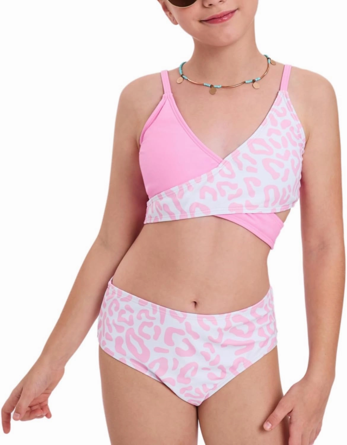 Girls Swimsuits 3 Piece Bathing Suit Leopard Printed Bikini Set with Cover Up Skirt Summer Beach Swimwear 6-15 Years