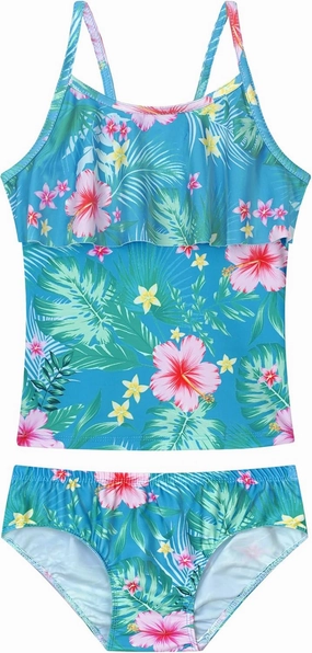 Girls Tankini Swimsuit 2-Piece Ruffle Bathing Suits UPF50  Kids Beach Sport Swimwear Sets