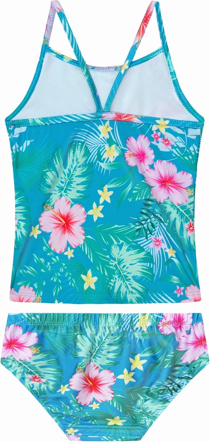 Girls Tankini Swimsuit 2-Piece Ruffle Bathing Suits UPF50  Kids Beach Sport Swimwear Sets