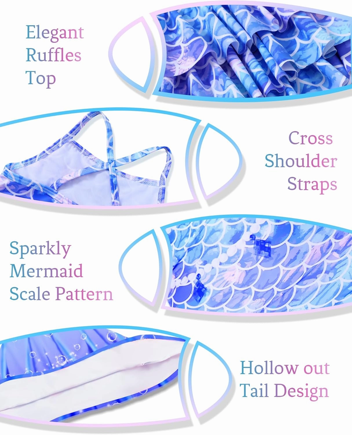 Girls Tankini Swimsuit 3 Piece Mermaid Bathing Suit Kids Ruffle Top with Shorts Fish Tail Set Swimwear