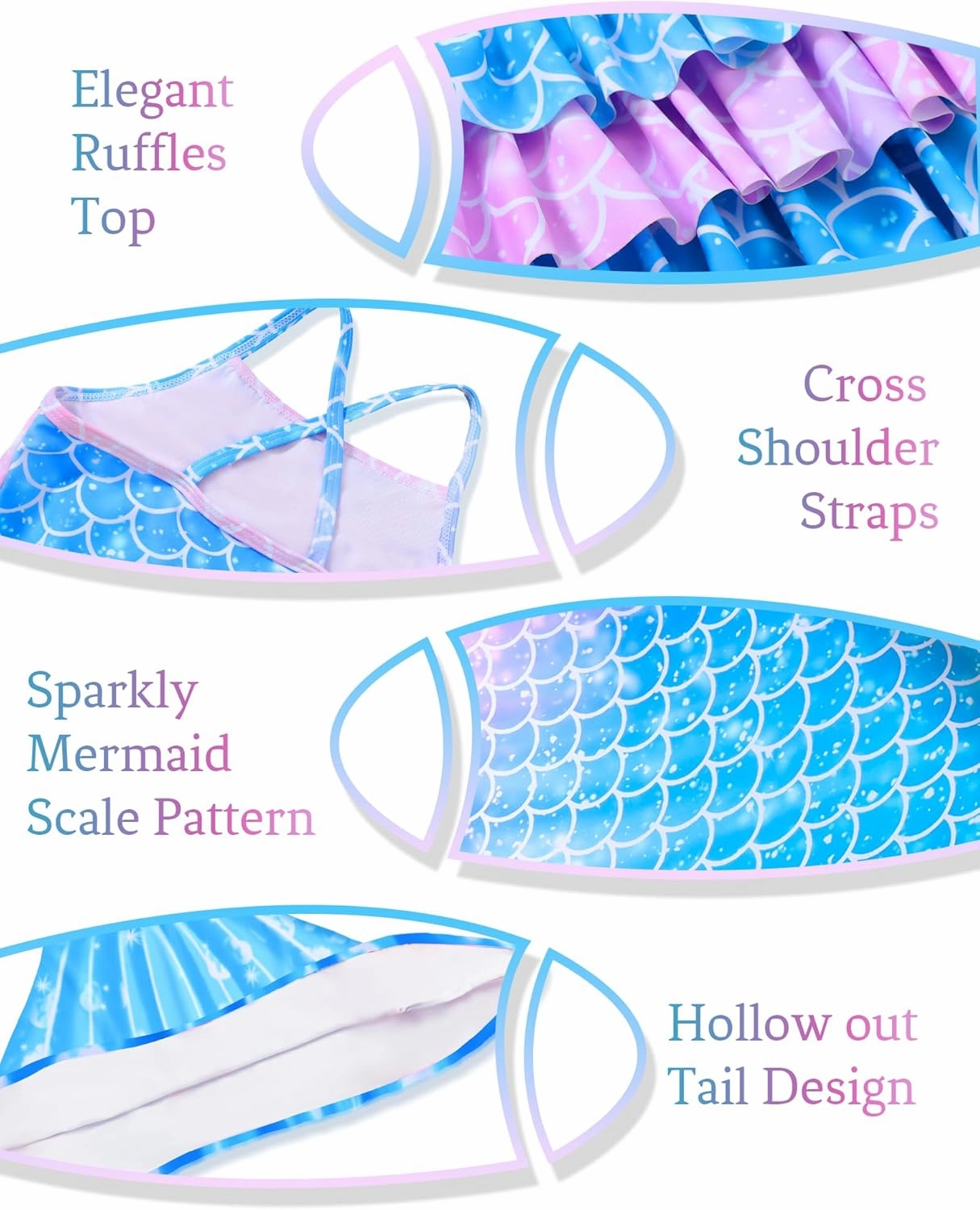Girls Tankini Swimsuit 3 Piece Mermaid Bathing Suit Kids Ruffle Top with Shorts Fish Tail Set Swimwear