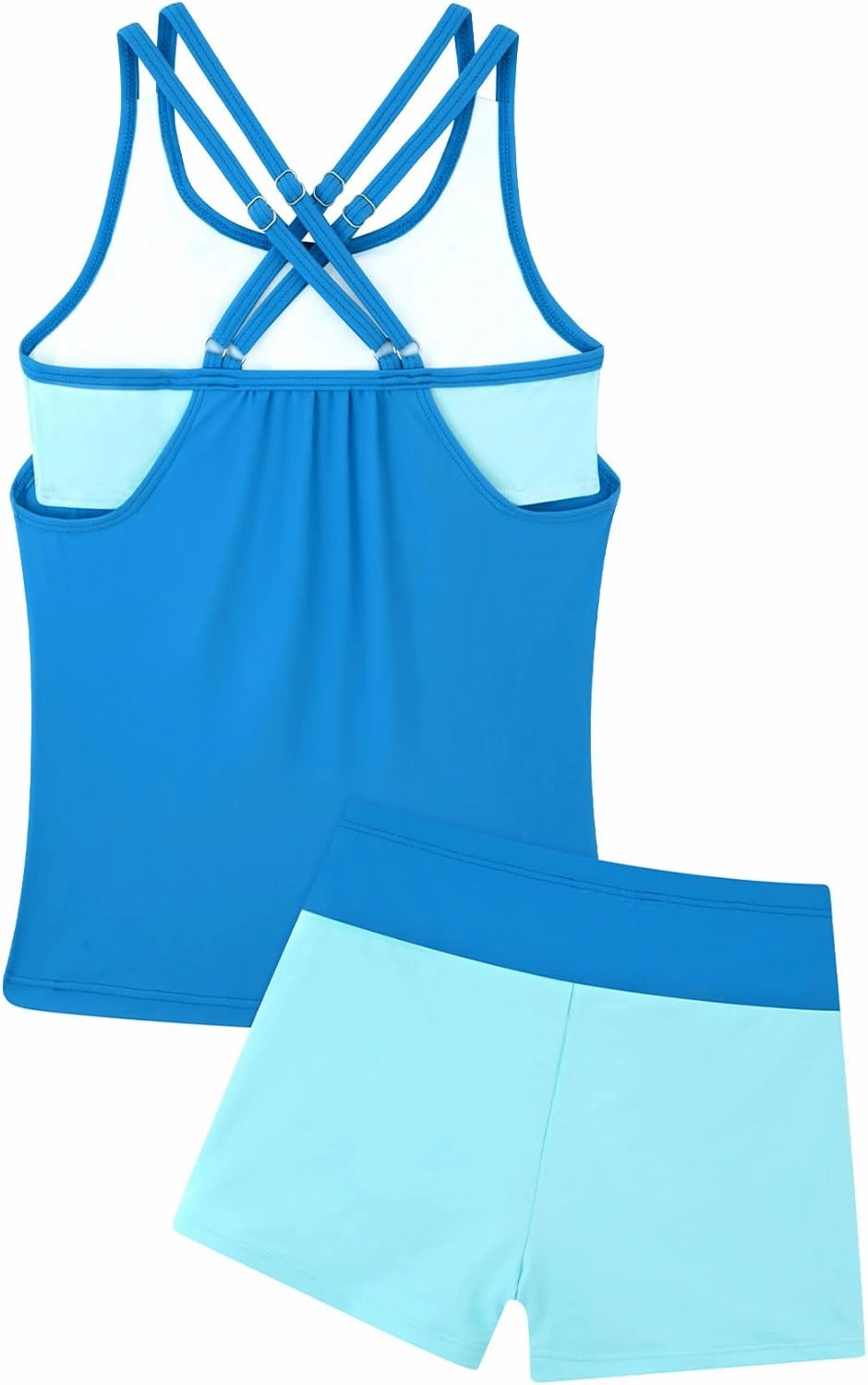Girls Tankini Swimsuit Cross Straps Back Two Piece Bathing Suits with Pockets Shorts Swimwear Set 5-14 Years