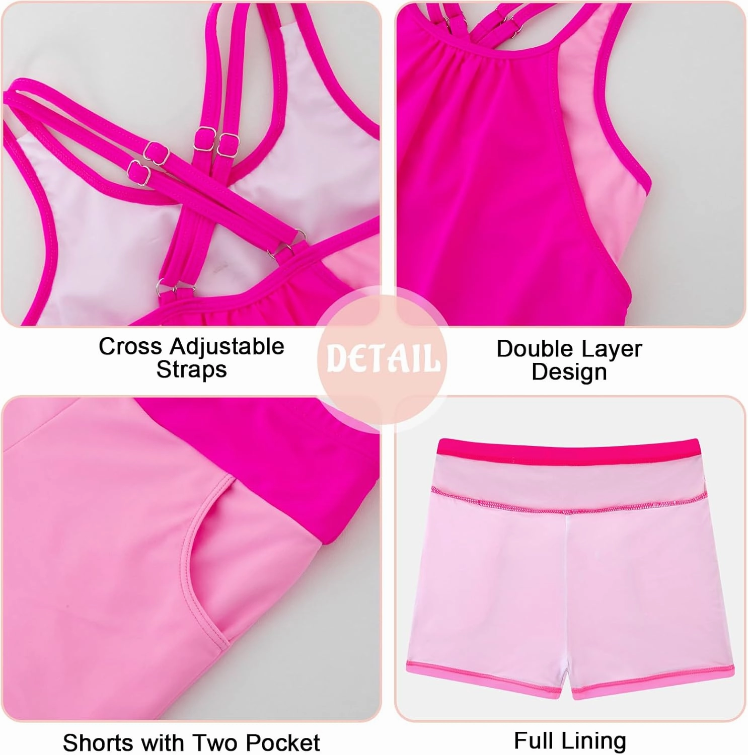 Girls Tankini Swimsuit Cross Straps Back Two Piece Bathing Suits with Pockets Shorts Swimwear Set 5-14 Years