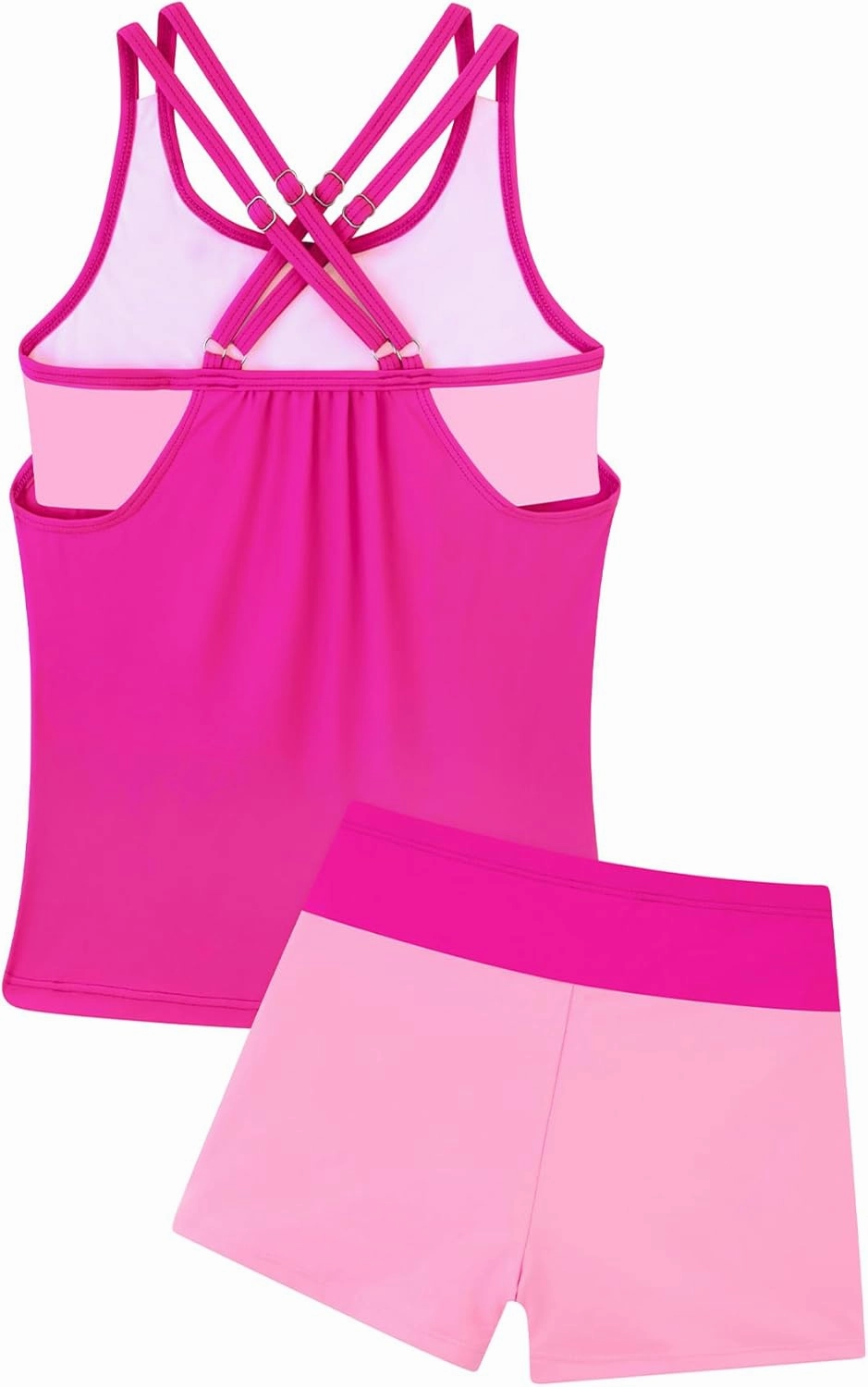 Girls Tankini Swimsuit Cross Straps Back Two Piece Bathing Suits with Pockets Shorts Swimwear Set 5-14 Years
