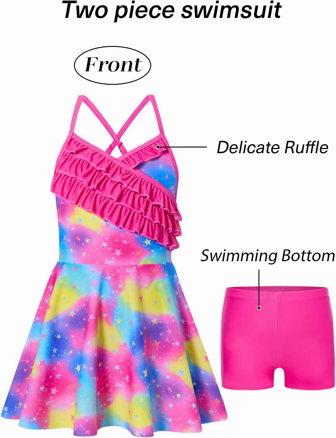 Girls Tankini Swimsuits Set Size 7-12Y Two Piece Bathing Suits with Shorts Adjustable Cross Strap Swimwear