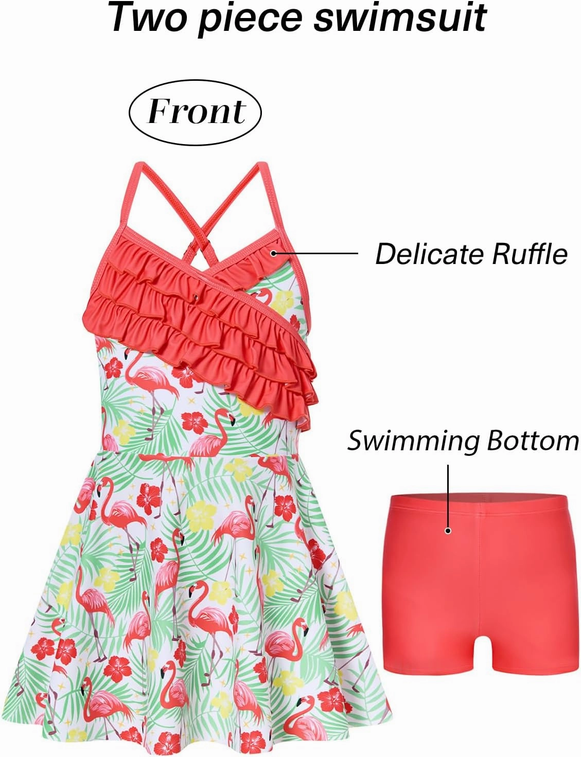 Girls Tankini Swimsuits Set Size 7-12Y Two Piece Bathing Suits with Shorts Adjustable Cross Strap Swimwear