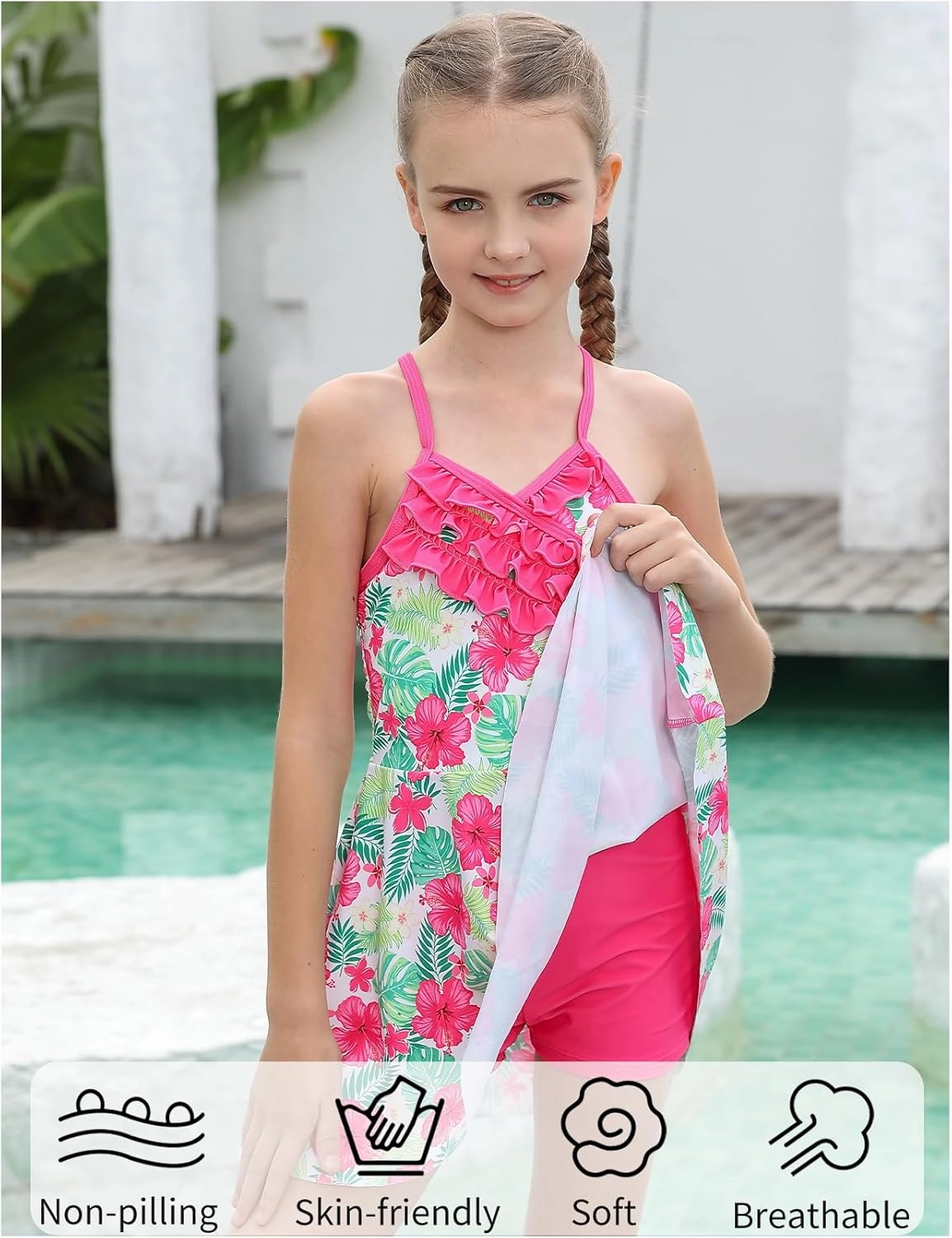 Girls Tankini Swimsuits Set Size 7-12Y Two Piece Bathing Suits with Shorts Adjustable Cross Strap Swimwear