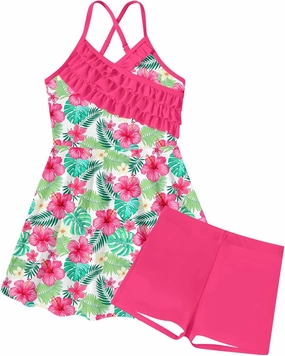 Girls Tankini Swimsuits Set Size 7-12Y Two Piece Bathing Suits with Shorts Adjustable Cross Strap Swimwear