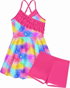 Girls Tankini Swimsuits Set Size 7-12Y Two Piece Bathing Suits with Shorts Adjustable Cross Strap Swimwear