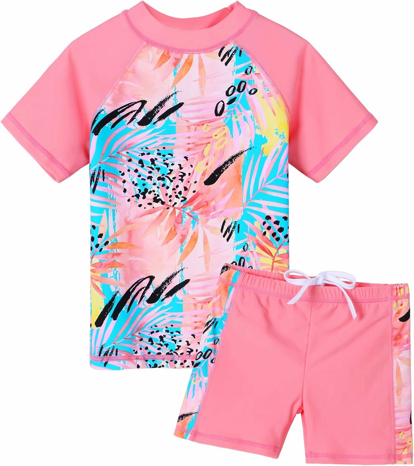 Girls Two Piece Swimsuit Floral UPF 50  Rash Guard Set Kids Beach Swimwear