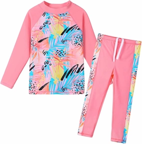 Girls Two Piece Swimsuit Long Sleeve Floral Bathing Suit UPF 50  Summer Beach Swimwear