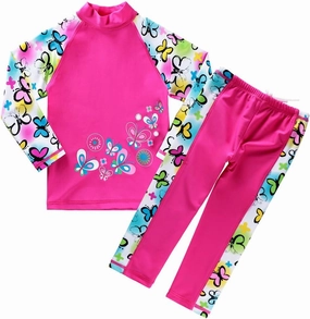 Girls Two Piece Swimsuit Long Sleeve Floral Bathing Suit UPF 50  Summer Beach Swimwear