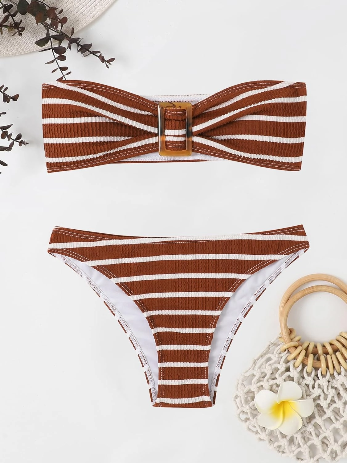 GORGLITTER Women's 2 Piece Strapless Swimsuit Striped Bandeau High Waisted Thong Bikini Set Bathing Suit