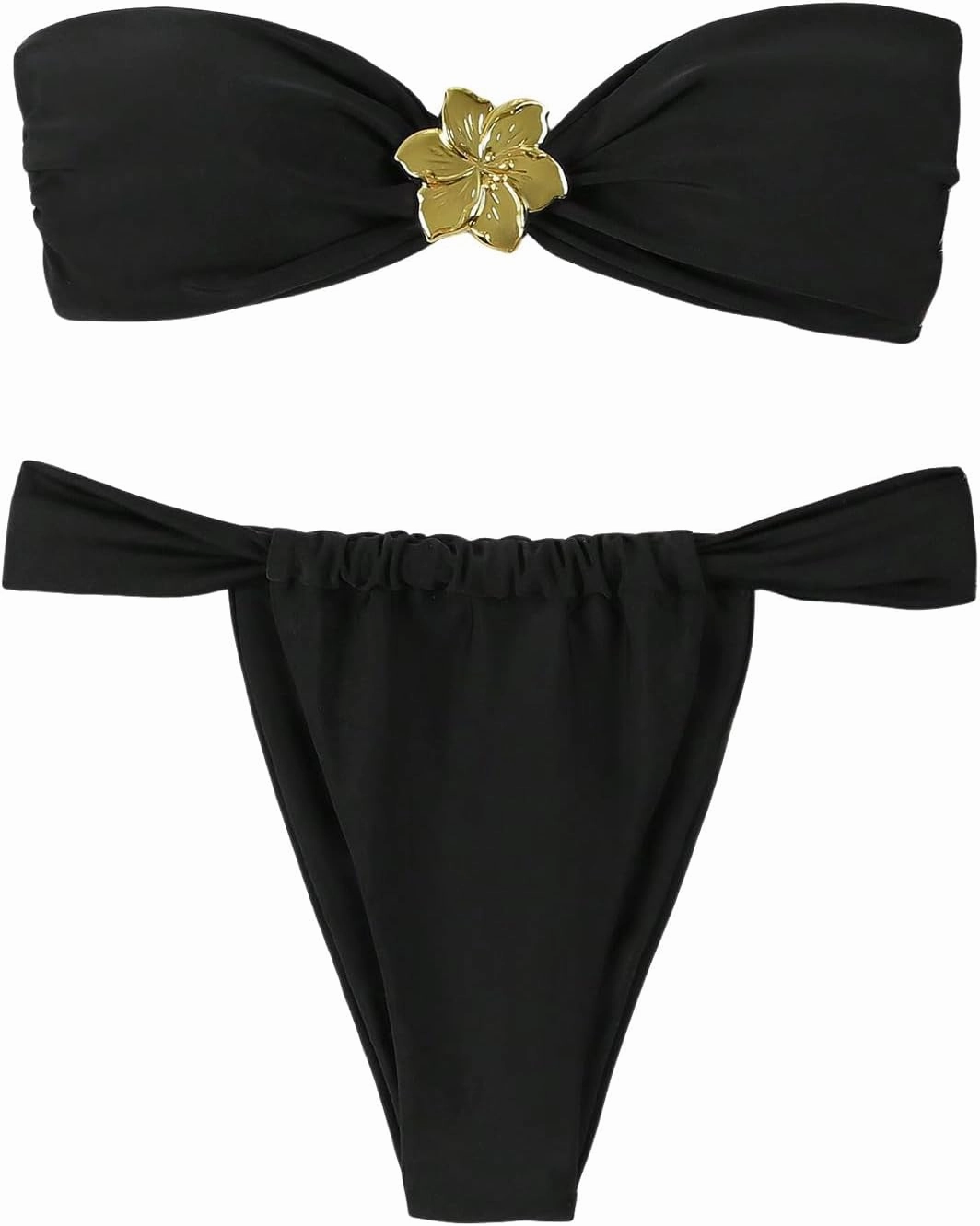 GORGLITTER Women's Flower Strapless Bandeau Swimsuit High Cut String Thong Bikini Set Bathing Suit