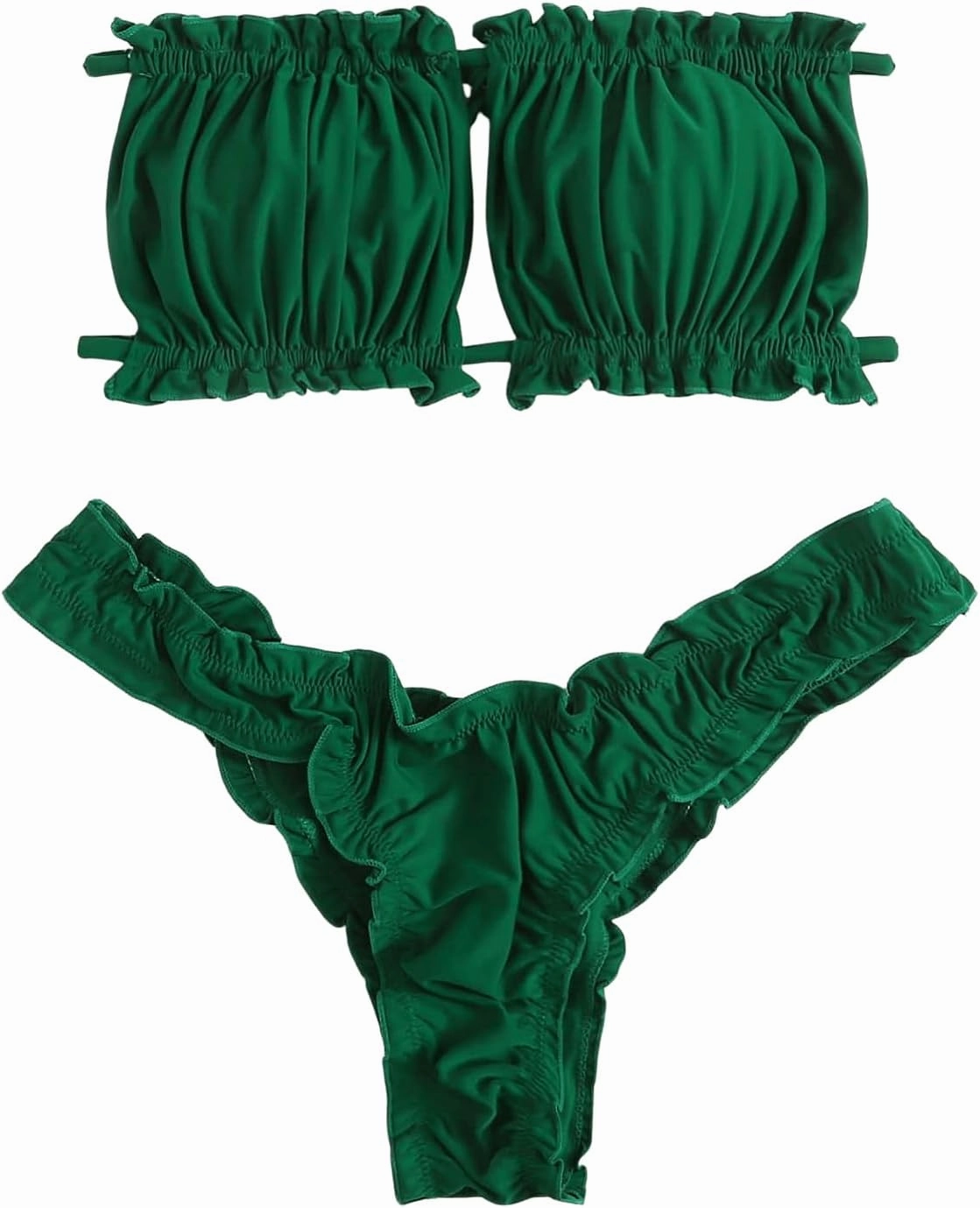 GORGLITTER Women's Ruched Frill Trim Bandeau Bikini Set Cutout Sleeveless Strapless Swimsuit 2 Piece Bathing Suit