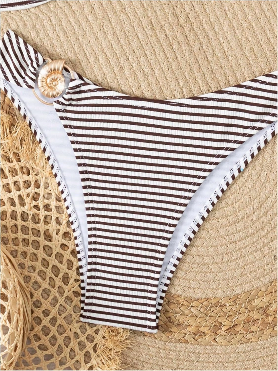 GORGLITTER Women's Striped Strapless Swimsuits Ring Linked Bandeau Bikini Set 2 Piece Bathing Suits