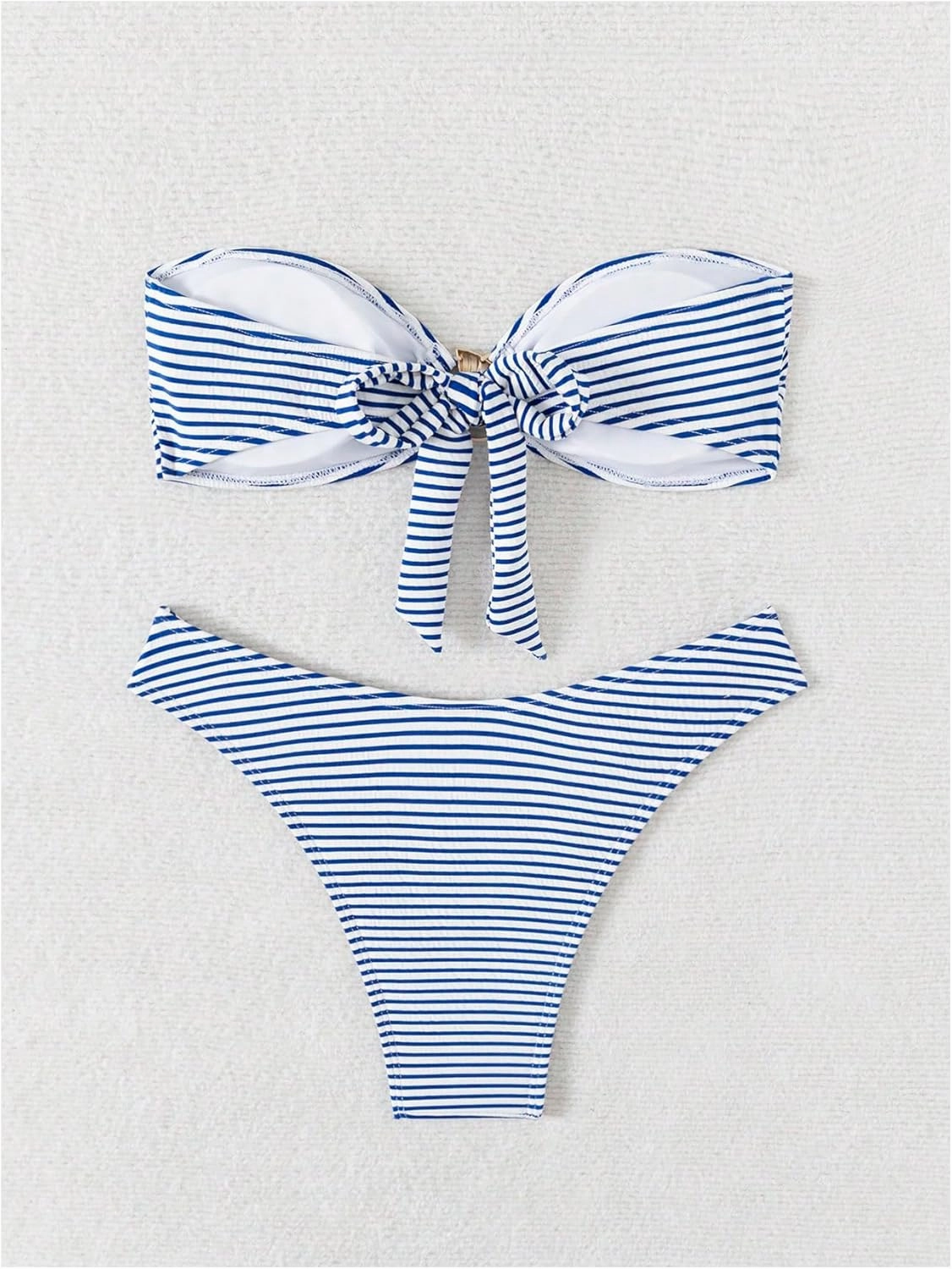 GORGLITTER Women's Striped Strapless Swimsuits Ring Linked Bandeau Bikini Set 2 Piece Bathing Suits
