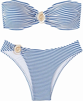 GORGLITTER Women's Striped Strapless Swimsuits Ring Linked Bandeau Bikini Set 2 Piece Bathing Suits