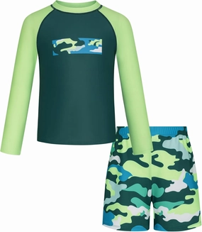 GRACE KARIN Boy Kids Two Piece Swimsuits Long Sleeve Rash Guard Swimwear Cute Bathing Suit Sets 5-12Y