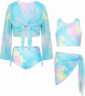 GRACE KARIN Girls Bathing Suit Adjustable Taniki Swimsuit Tie Front 4 Piece Bikini Set with Kimono Cover Up 6-14
