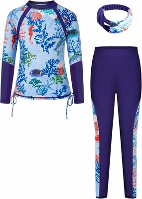 GRACE KARIN Girls Long Sleeve Swimsuit Two Piece Rashguard Floral Swimwear 6-14Y