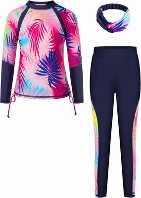 GRACE KARIN Girls Long Sleeve Swimsuit Two Piece Rashguard Floral Swimwear 6-14Y