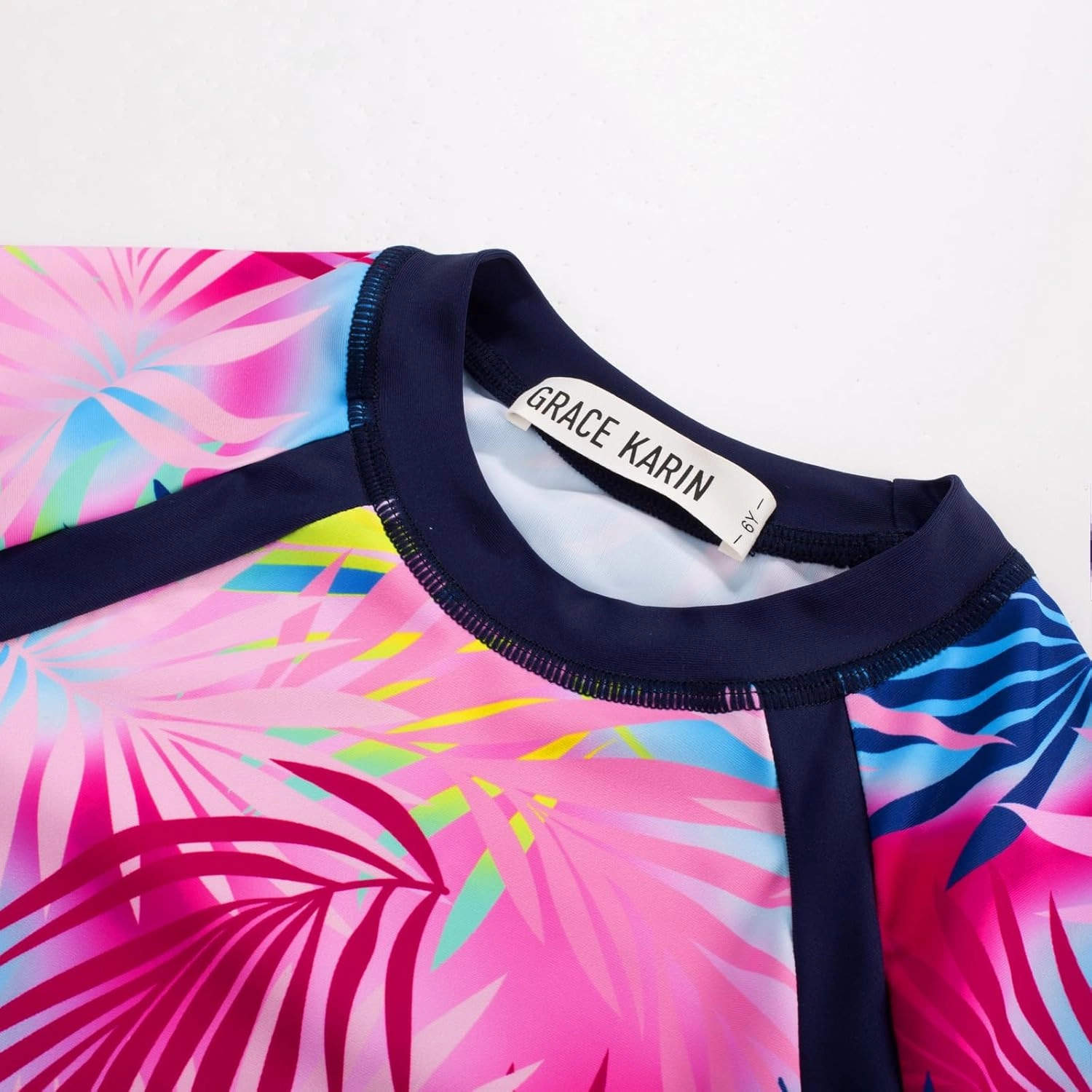 GRACE KARIN Girls Long Sleeve Swimsuit Two Piece Rashguard Floral Swimwear 6-14Y