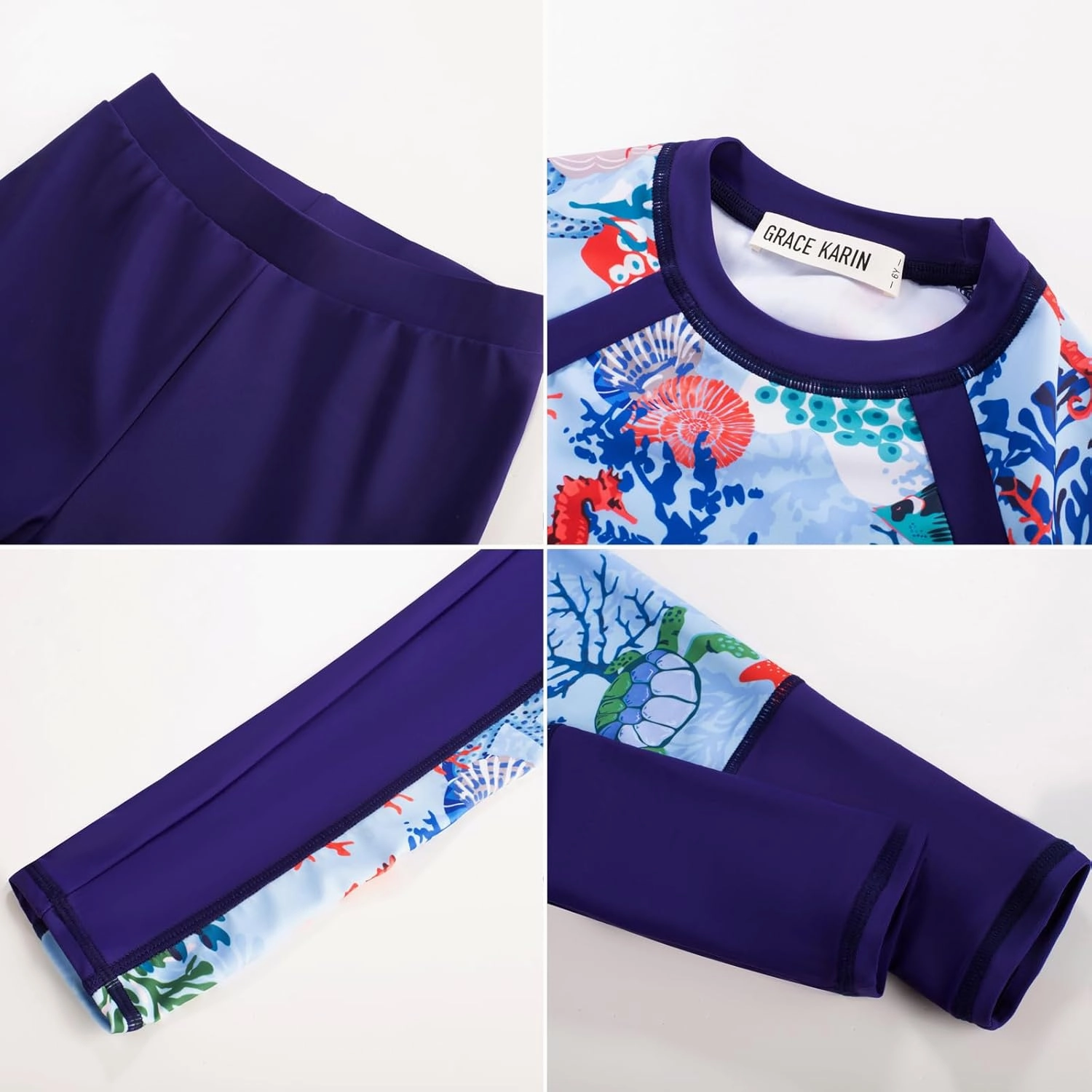 GRACE KARIN Girls Long Sleeve Swimsuit Two Piece Rashguard Floral Swimwear 6-14Y