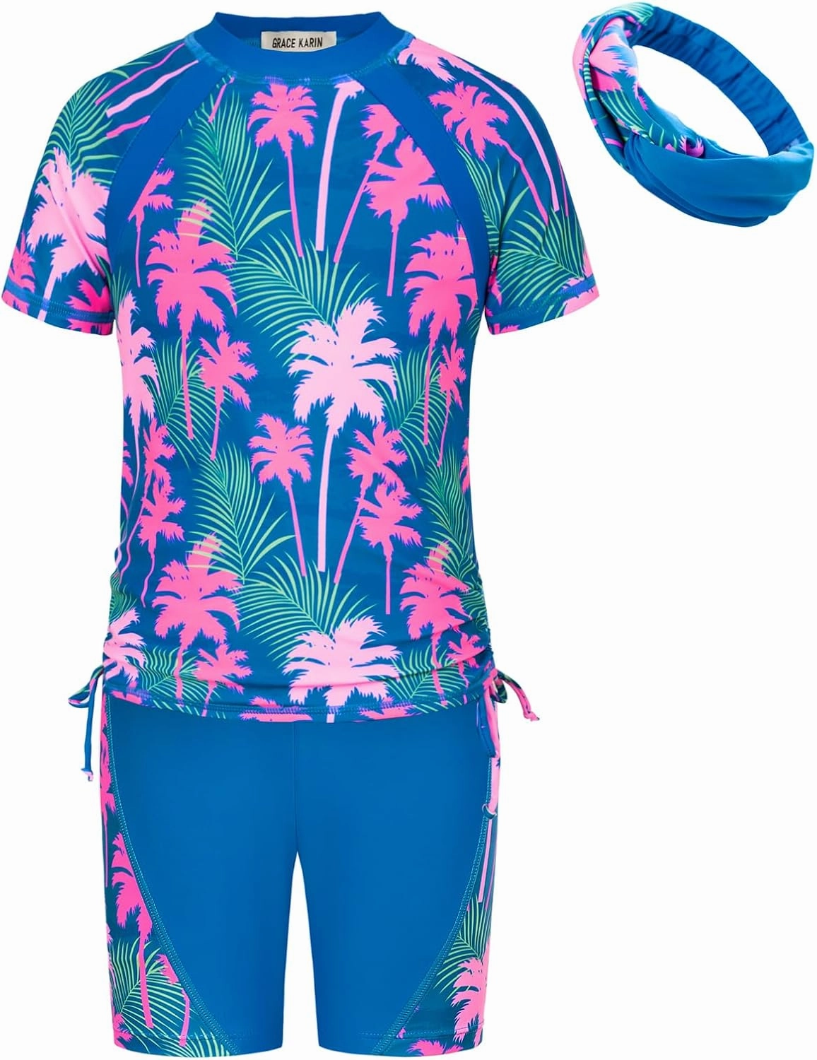 GRACE KARIN Girls Rash Guard Swimsuit Short Sleeve Two Piece Bathing Suit 6-12Y