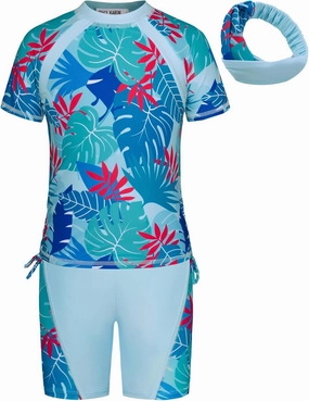 GRACE KARIN Girls Rash Guard Swimsuit Short Sleeve Two Piece Bathing Suit 6-12Y