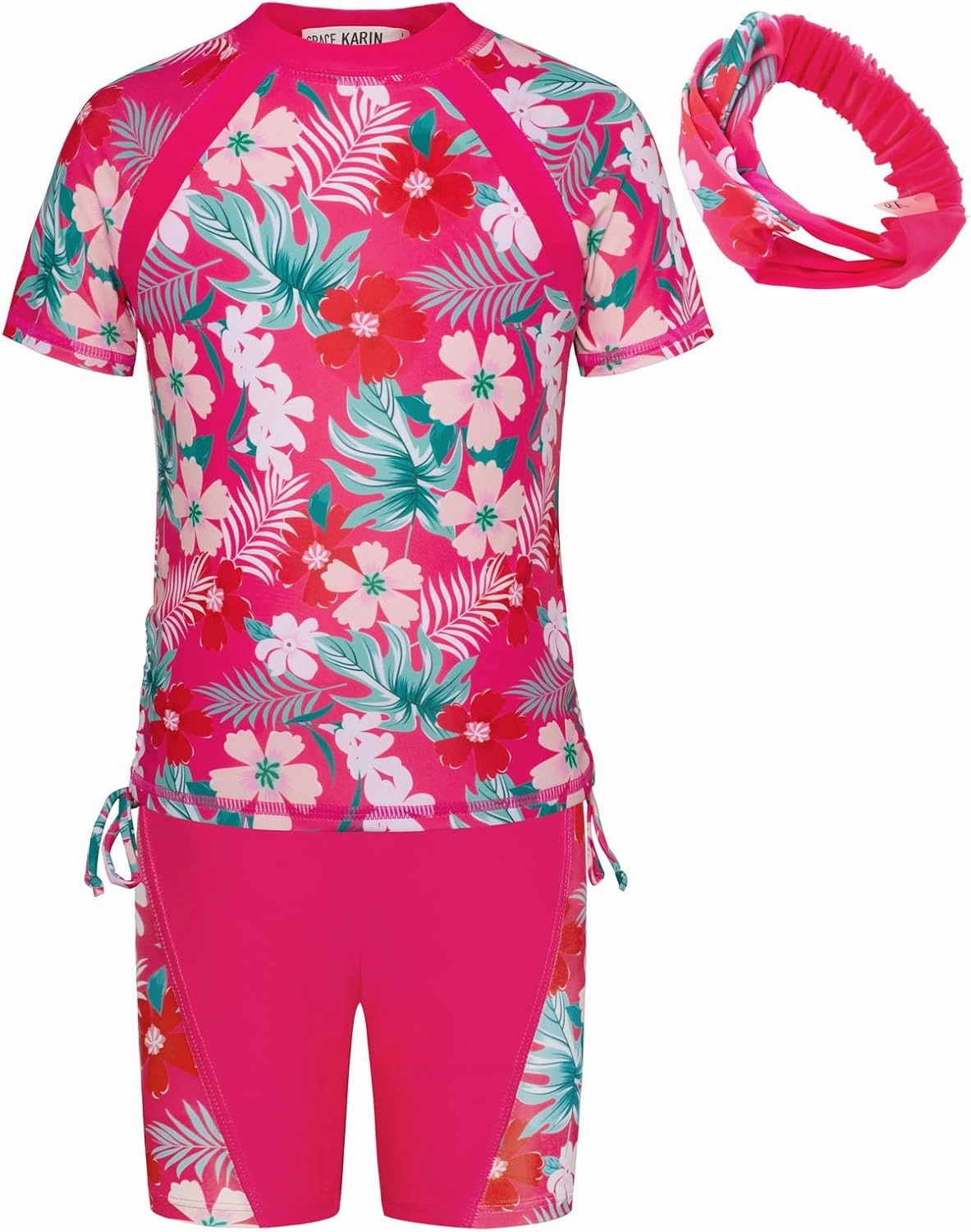 GRACE KARIN Girls Rash Guard Swimsuit Short Sleeve Two Piece Bathing Suit 6-12Y