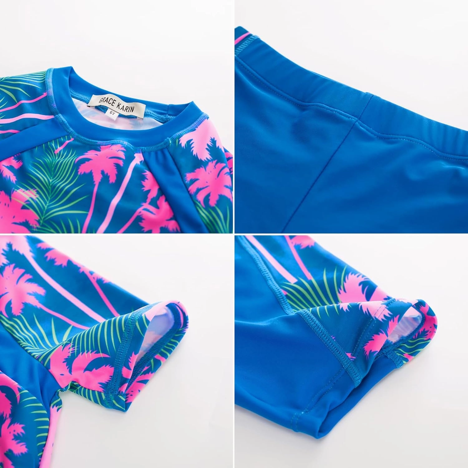 GRACE KARIN Girls Rash Guard Swimsuit Short Sleeve Two Piece Bathing Suit 6-12Y