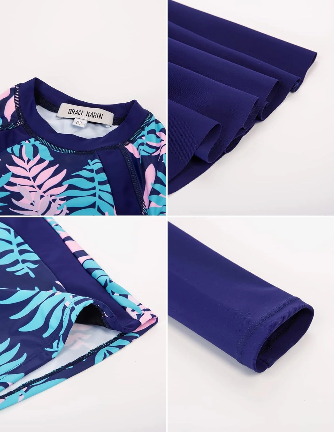 GRACE KARIN Girls Swimsuit Girls Long Sleeve Rash Guard 3-Pieces Bathing Suit 5-12Y