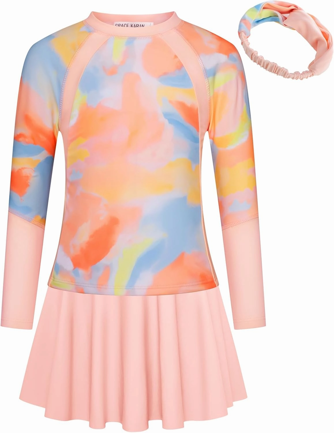 GRACE KARIN Girls Swimsuit Girls Long Sleeve Rash Guard 3-Pieces Bathing Suit 5-12Y
