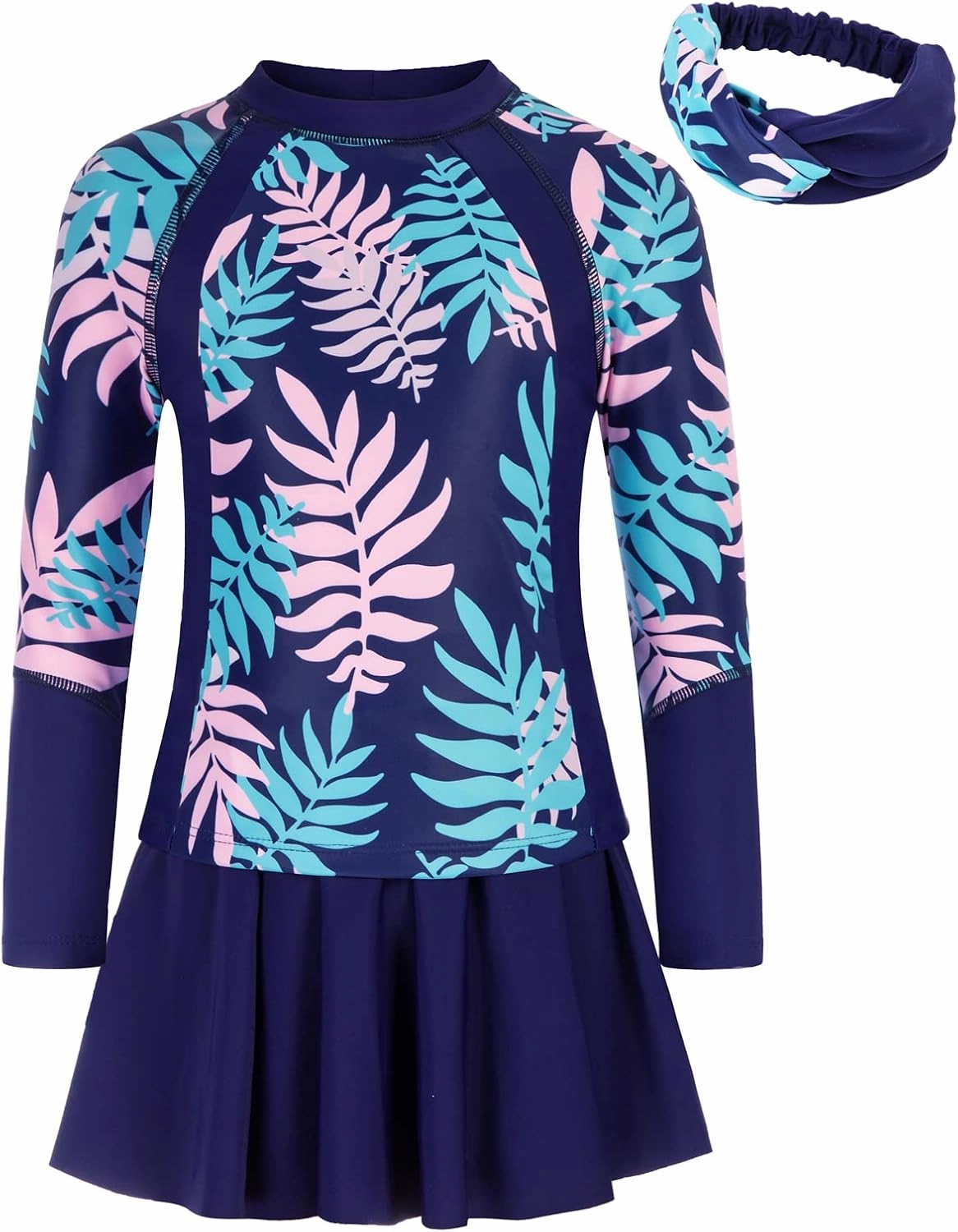 GRACE KARIN Girls Swimsuit Girls Long Sleeve Rash Guard 3-Pieces Bathing Suit 5-12Y