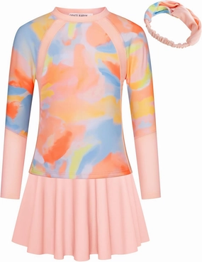 GRACE KARIN Girls Swimsuit Girls Long Sleeve Rash Guard 3-Pieces Bathing Suit 5-12Y