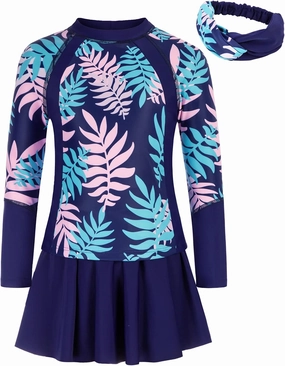 GRACE KARIN Girls Swimsuit Girls Long Sleeve Rash Guard 3-Pieces Bathing Suit 5-12Y