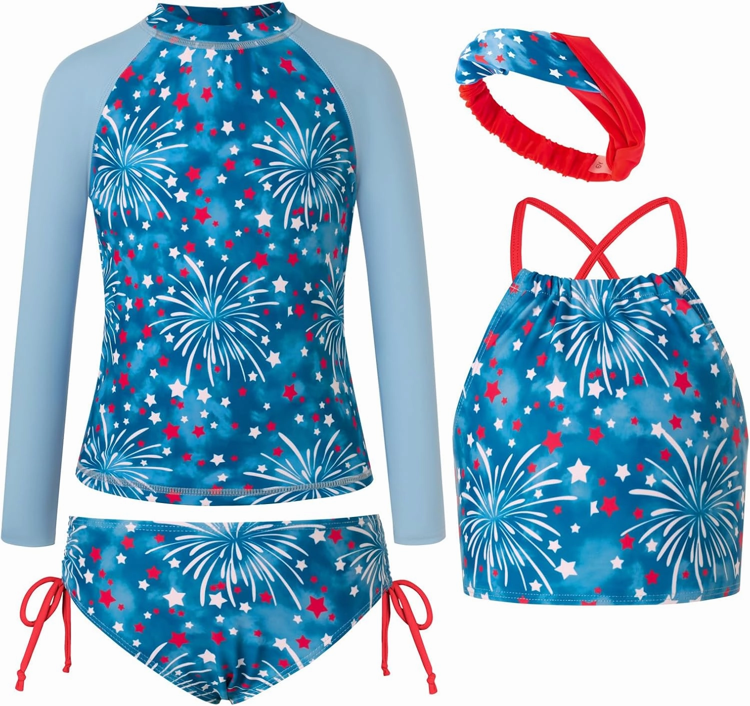 GRACE KARIN Girls Swimsuit Tankini Set Rash Guard Long Sleeve Swimsuit 4 Piece Bathing Suit Swimwear 5-14Y