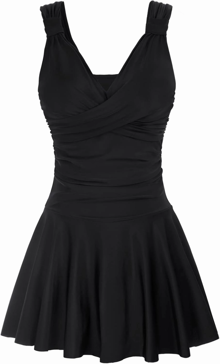 GRACE KARIN Women's One Piece Swimdress Tummy Control Bathing Suit V Neck Swimsuit Ruched Skirt Swimwear
