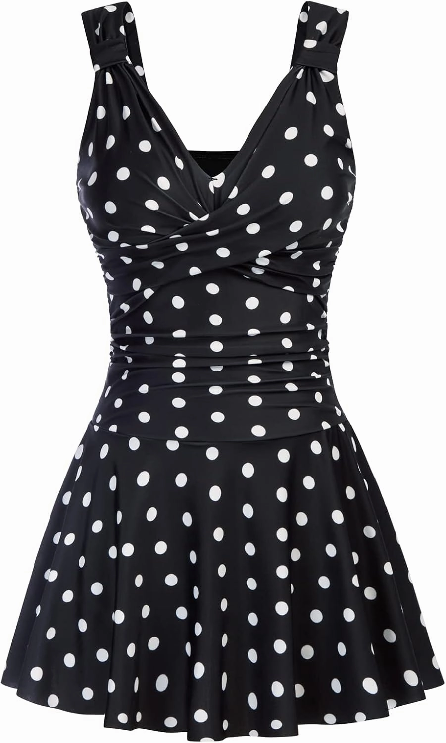 GRACE KARIN Women's One Piece Swimdress Tummy Control Bathing Suit V Neck Swimsuit Ruched Skirt Swimwear