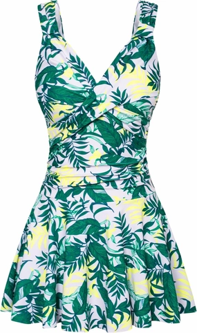 GRACE KARIN Women's One Piece Swimdress Tummy Control Bathing Suit V Neck Swimsuit Ruched Skirt Swimwear