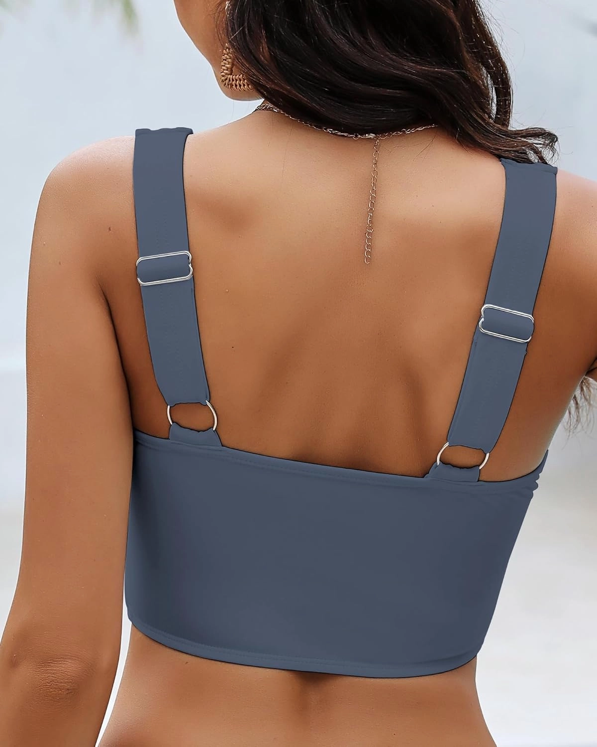 GRAPENT Bikini Tops for Women Cropped StrapCore Tankini Tops Beach Padded Knot Twist Cut Out Adjustable Swimwear Top Only
