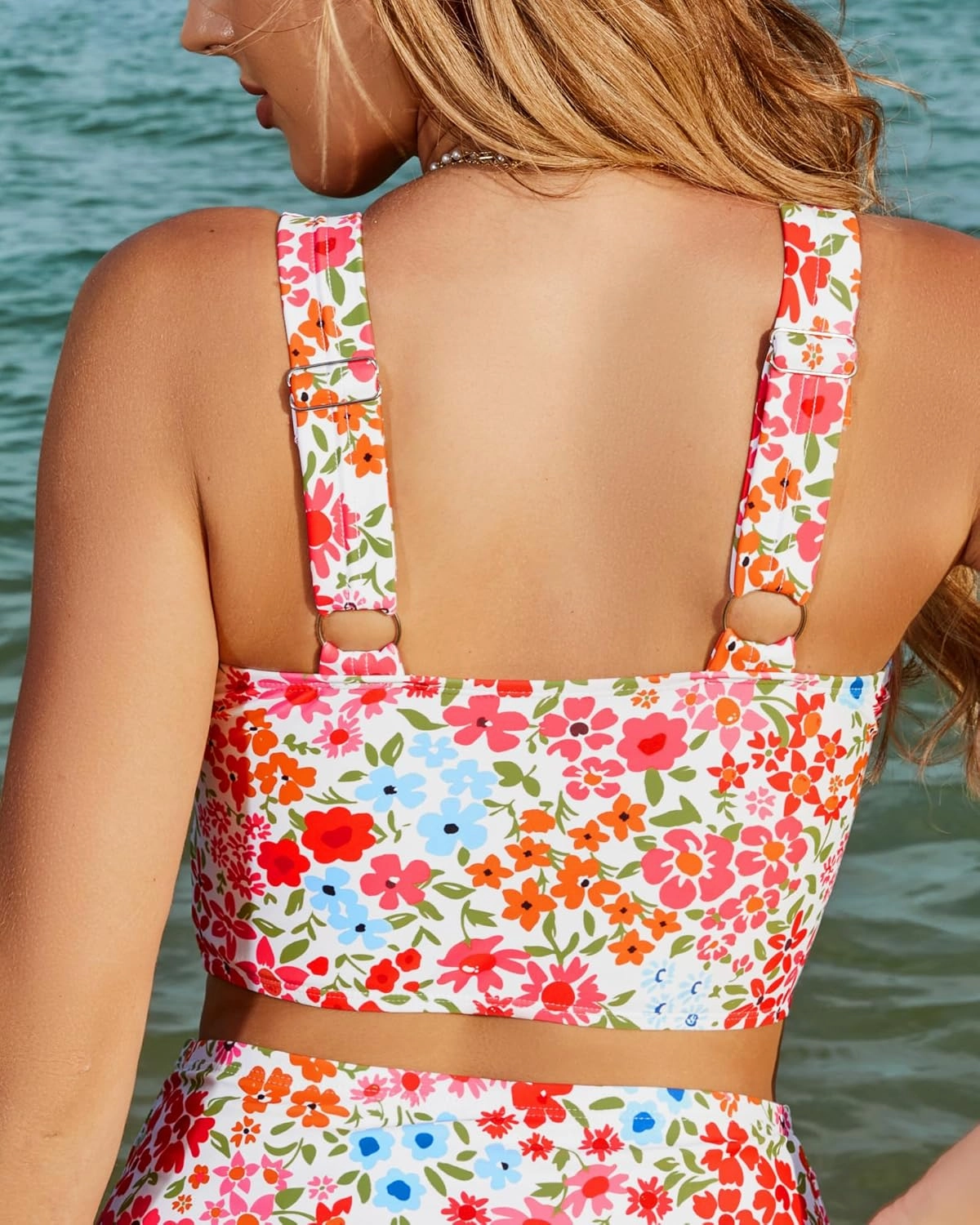 GRAPENT Bikini Tops for Women Cropped Tankini Tops Floral Printed Beach Padded Knot Twist Cut Out Bathing Suit Top Only