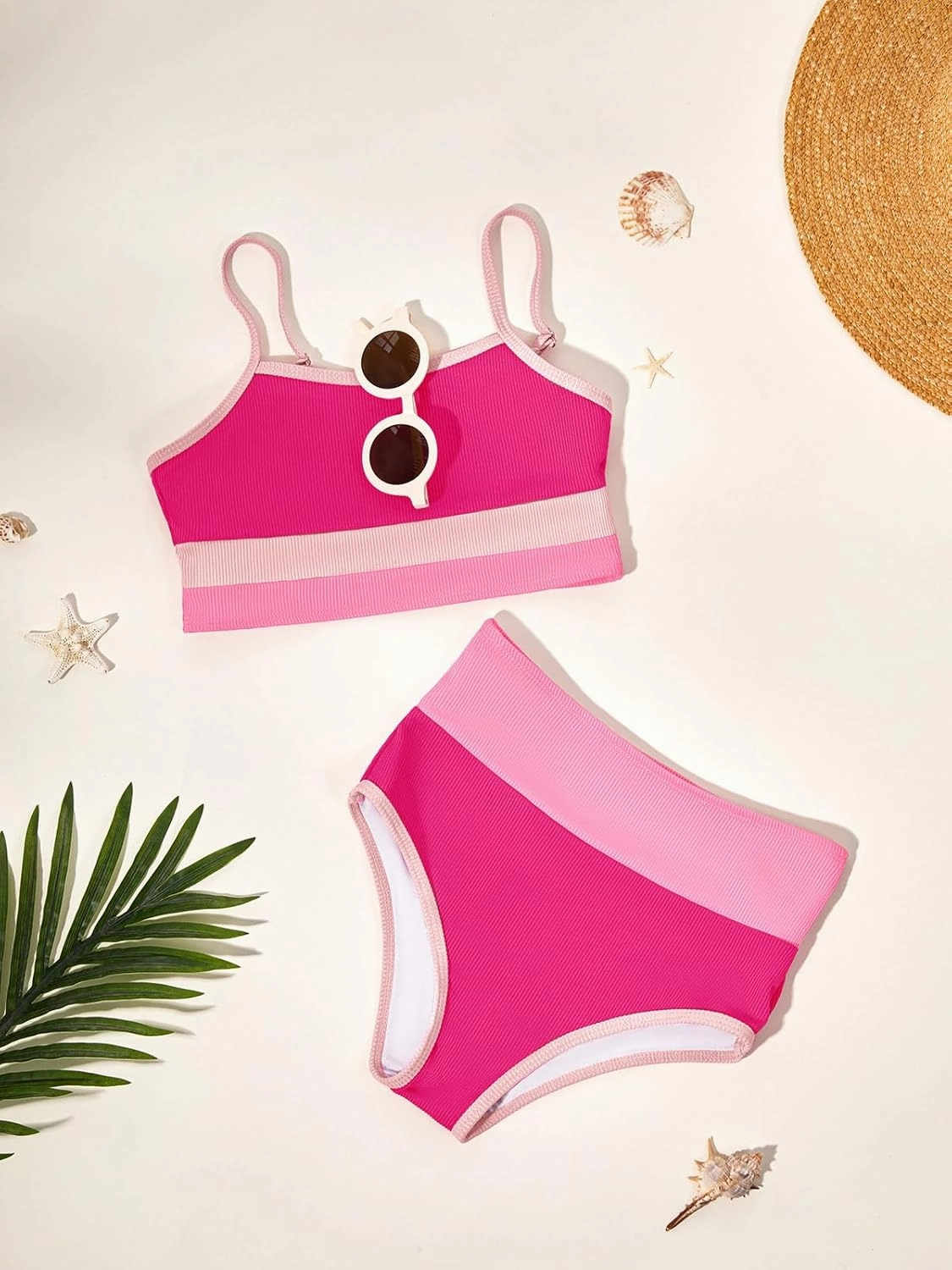 Haloumoning Girls Swimsuits Bikini Set Adjustable Straps Two Piece Color Block Girls' Swimwear with Chest Pad 5-14 Years