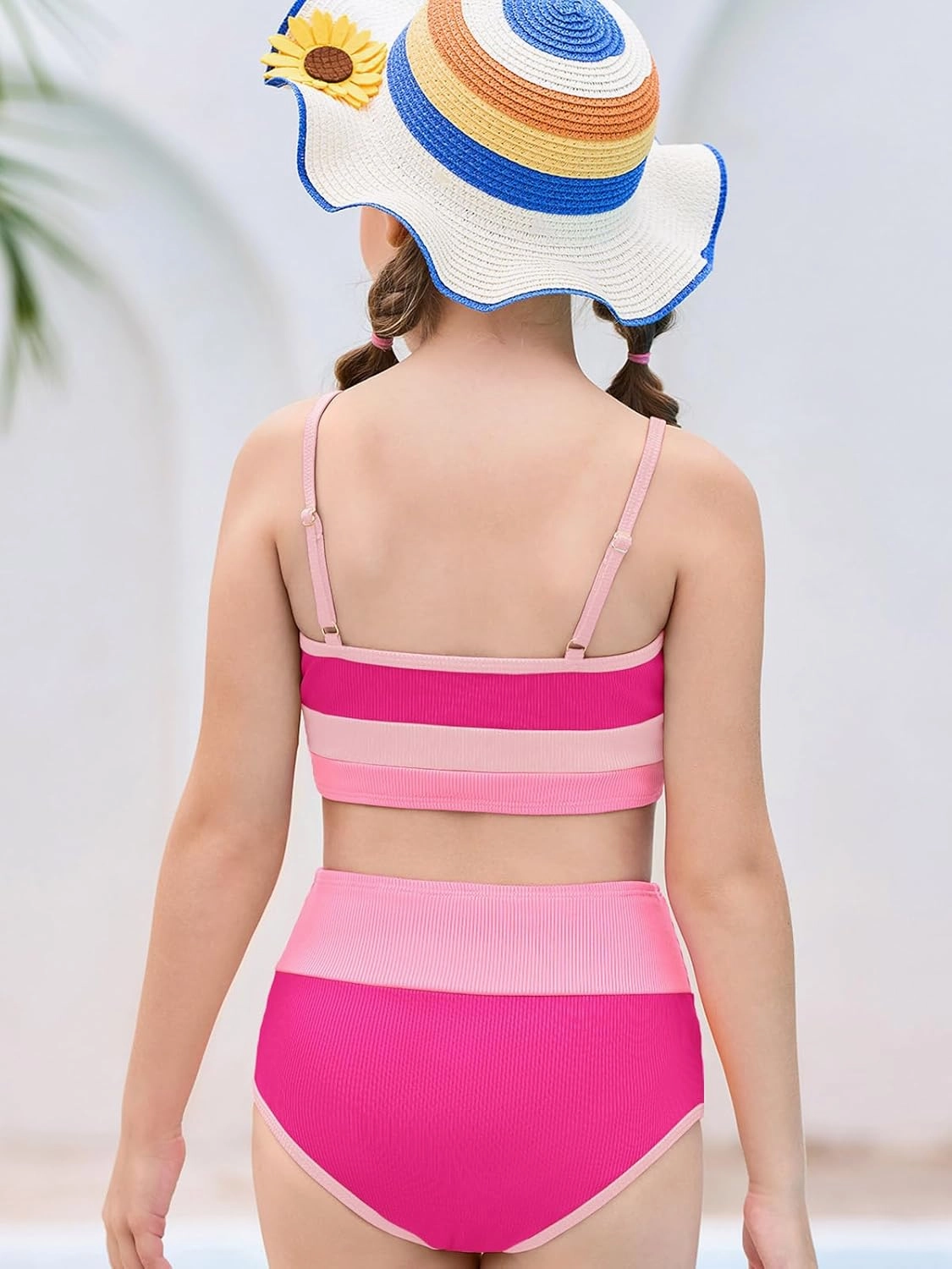 Haloumoning Girls Swimsuits Bikini Set Adjustable Straps Two Piece Color Block Girls' Swimwear with Chest Pad 5-14 Years